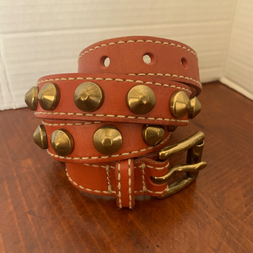 Michael Kors Full Grain Leather Brass Studded Belt Boho Gypsy M
